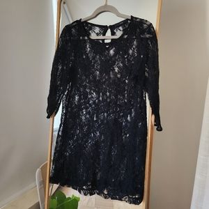Black Lace Quarter Sleeve Dress